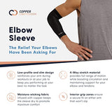 Copper Compression Elbow Sleeve - Copper Infused Orthopedic Brace for Tennis & Golfer Elbow, Tendonitis, Arthritis, Bursitis, Sore Joints & Muscles - Fits Men & Women -1 Sleeve - Original/Black - L