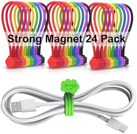 SOOOEC Magnetic Cable Ties, 24 Pack 7.2" Magnetic Cord Ties Cute Cloud Design, Reusable Silicone Twist Ties with Strong Magnet for Cord Organizer Keeper Wrap Clips, Fridge Magnets, Assorted Colors.