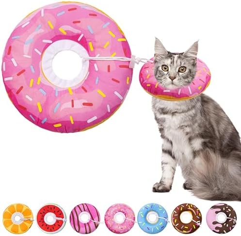 Cat Cone Soft Collar, Adjustable Cat Recovery Collar for Small Medium Large Cats, Cute Donut E Collar After Surgery, Anti-Lick Wound Healing Elizabethan Collar for Kittens (Donut Pink, Medium)
