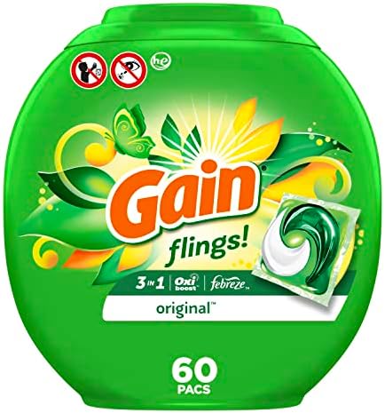 Gain flings! Laundry Detergent Soap Pacs HE Compatible 60 ct Long Lasting Scent Original Scent