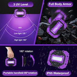 roperry 2 Pack Rechargeable Black Light, 5000mAh Cordless Battery Powered Magnetic Portable LED Blacklight, 395nm Ultraviolet Flood Light for Glow, Dark Party, Catfishing,Halloween(2 Pack)