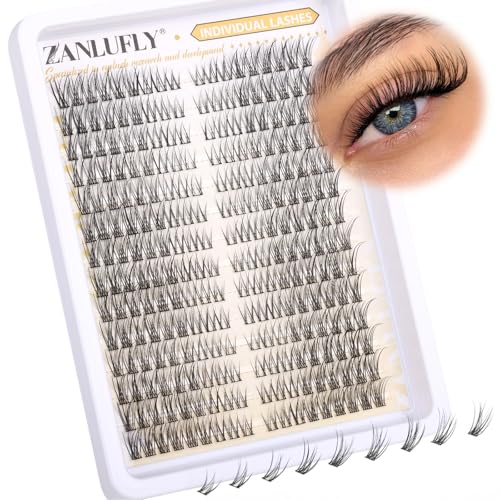 Lash Clusters Natural Left&Right Individual Lashes Cat Eye Eyelash Clusters D Curl Wispy DIY Lashes Extensions Cluster Eyealshes Extension (252Pcs,7-16MM)