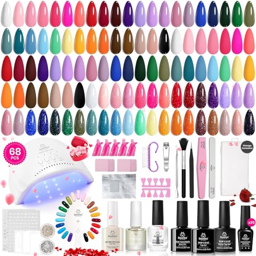 Beetles Gel Nail Polish Kit with U V Light 68 Pcs Emotional Spectrum 35 Colors Gel Polish Nail Kit with Base and Matte&Glossy Top Coat Soak Off All Season Manicure Tools Valentine's Day Gifts for Her