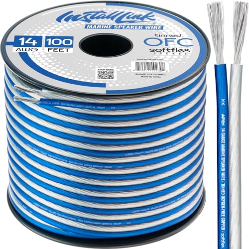 Install Link 14 Gauge Speaker Wire for Marine/Boat, Golf Cart or Off-Road Vehicle Audio Cable, 100ft, Tinned OFC