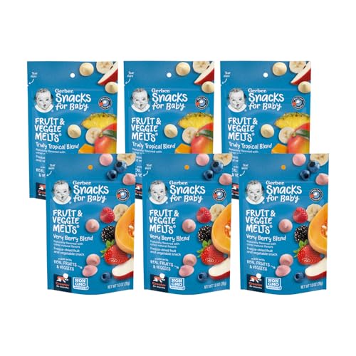 Gerber Graduates Fruit & Veggie Melts Snack Variety Pack, 3 Very Berry Blend and 3 Truly tropical Blend (Pack of 6)