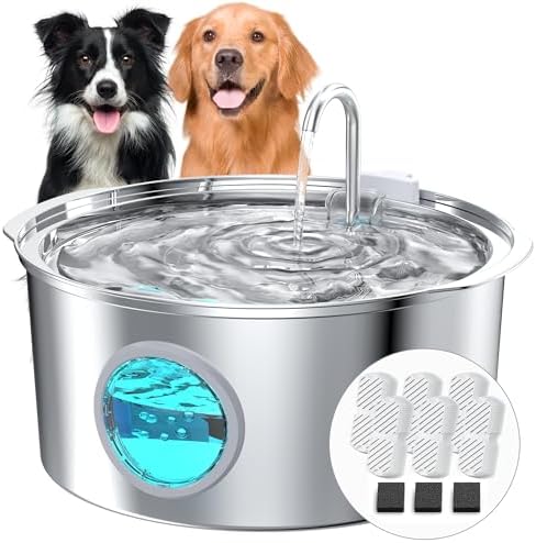 Pet Water Fountain for Large Dogs: Metal Dog Water Fountain - Silent Big Dog Fountain - 7L/236oz/1.8G Dog Drinking Fountain Inside - GROOKPET Water Fountain for Pets Indoor Large - 9 Filters