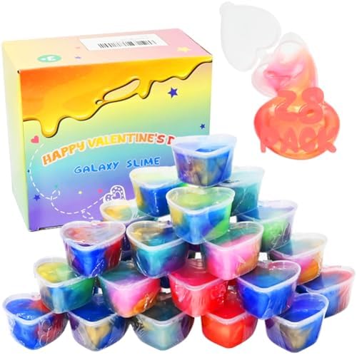 28 Pack Galaxy Slime, Heart Slime Stress Relief for Kids Easter Basket Stuffers Easter Egg Fillers Birthday School Exchange Gifts Game Prizes