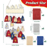 MOVINPE Advent Calendar Set for Filling, Featuring Wooden Sign and 24 Jute Bags to Fill Your Own, Fillable Red/Blue/Beige/Grey Tones Christmas Gift Bags, Countdown Hanging Reusable Wall Decoration