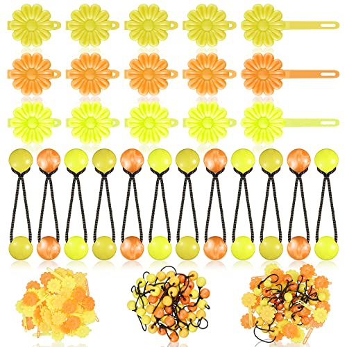 72 Pcs Hair Accessories Set - Self Hinge Barrettes, Bubble Bows, Flowers, Plastic Clips for Baby Toddler Girls (Yellow, Light Yellow, Dark Brown)