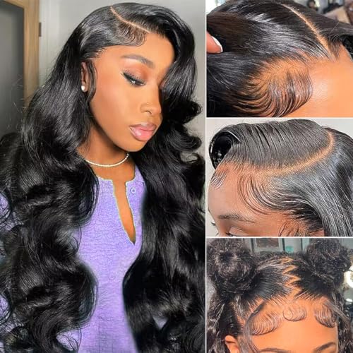 SWEETGIRL Body Wave Lace Front Wigs Human Hair Pre Plucked 13x6 HD Lace Front Wigs Human Hair Frontal Wigs for Women 180 Density (24 Inches, Natural Black)