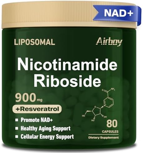 Airboy Liposomal Nicotinamide Riboside 900 mg, NAD Supplement with Resveratrol,NMN Alternative NAD Booster Support Anti-Aging, Energy, Focus - 80 Capsules