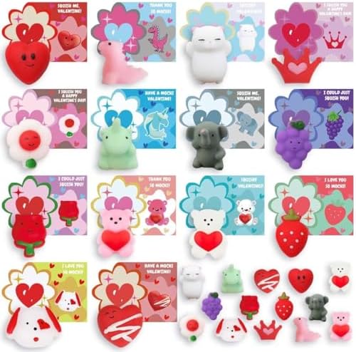 28 PCS Valentine's Day Cards Gifts for Kids with Stress Relief Squeeze Toys, Valentine's Day School Classroom Prizes, Valentine Exchange Gift, Kids Valentine Party Favors