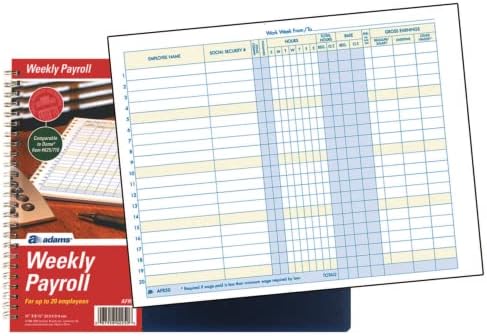 Adams Weekly Payroll Record, 20 Employee Capacity, Spiral Binding, 11 x 8.5 Inches, White, (AFR50)