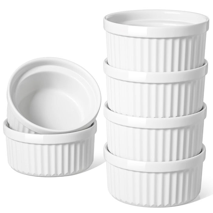 LE TAUCI Ramekins 8 OZ Oven Safe, Creme Brulee Ramekins, Pudding Custard Cups Souffle Ramiken, Dipping Sauce Dishes, Ceramic Ramekin Bowls Set of 6, White
