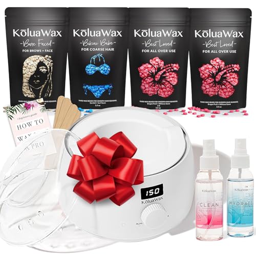KoluaWax Premium Waxing Kit for Women - Hot Melt Hard Wax Warmer for Hair Removal, Eyebrow, Bikini, Legs, Face, Brazilian Wax - Machine, 4-Pack Beads, Accessories, White