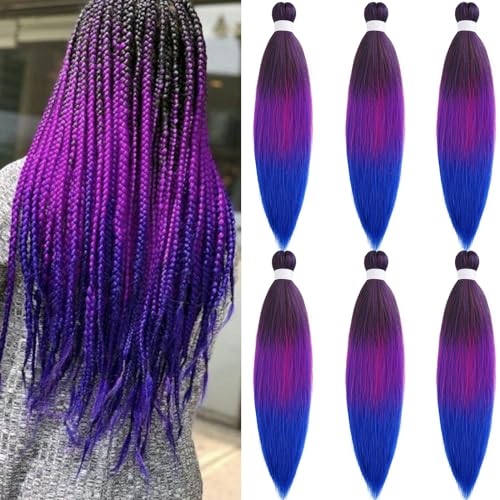 Ombre 1b Pink Blue Braiding Hair Pre Stretched Kanekalo Braids Colored Hair Extensions for Braiding Hypoallergenic Knotless Pre-Stretched Braiding Hair 26 Inch