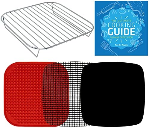 Air Fryer Rack Accessories Compatible with Ninja, Bella, Ultrean, Cosori, Secura, Insignia, Philips, Kalorik + More, Stainless Steel Extra Large XL Silicone Mat, Accessorios para Freidora de Aire