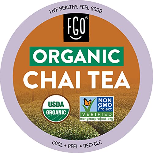FGO Organic Chai Black Tea K-Cup Pods for Keurig, 24 Count (Pack of 1), Premium Black Tea with Chai Spice is USDA Organic, Non-GMO, & Recyclable with Naturally Occurring Caffeine