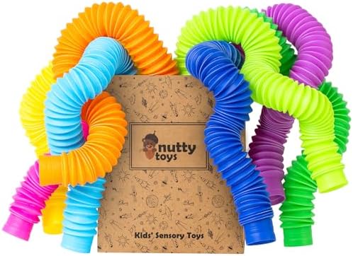 Nutty Toys Jumbo Pop Tubes - XL Sensory Toys for Kids 5+ - Endless Creativity & Fun |8 Pack| - Connect & Pop! Top ADHD Autism Fidget 2025, Best Boy & Girl Easter and Valentines Day Gift Idea