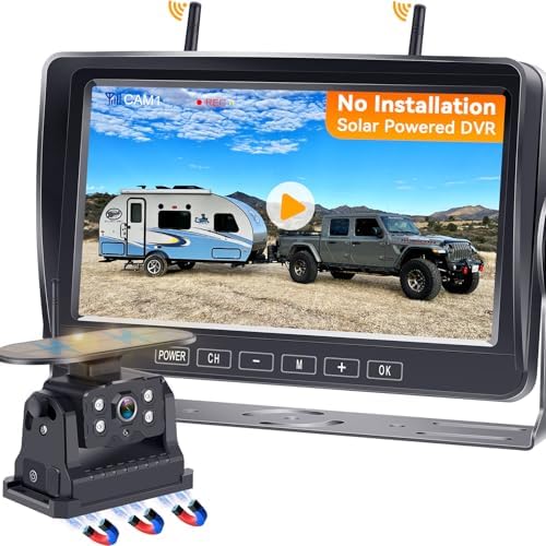 RV Backup Camera Wireless for Trailer No-Installation: HD 1080P Solar RV Camera Long Battery Life with 7 Inch Recording Monitor - Strong Magnetic Rear View Camera for RVs Campers Trucks Y08