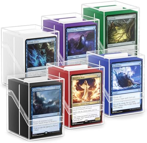 6 Pack Card Deck Boxes, Clear Commander Card Deck Case with 600Pcs Card Sleeves and Dividers, Standard Size Card Storage Box Perfect Fit for MTG, Trading Cards, Sport Cards (6 colors)