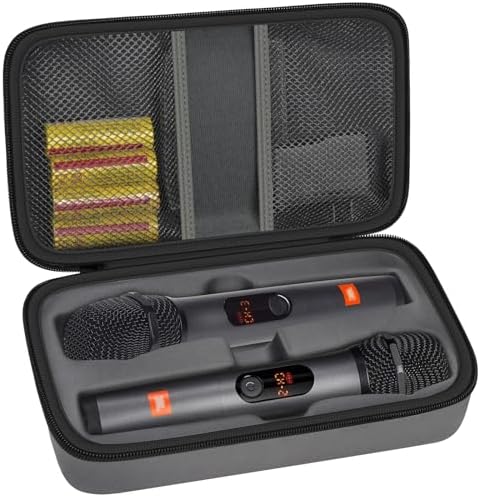 Wireless Microphone Case Compatible with JBL Wireless Two Microphone System/ for JBL PartyBox Wireless Mic, Handheld Dual Mic Travel Bag for Singing or Karaoke for Receiver, Adapter, Batteries-Grey