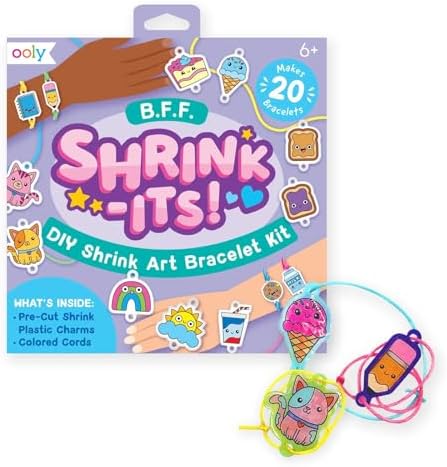 Ooly Shrink-Its 24 PC DIY Shrinking Art Bracelet Kit That Creates BFF Bracelets, Includes 20 Plastic Pre Cut Charms and More No Mess Art for Kids, DIY Creative Activity, Party Favor - BFF Bracelets