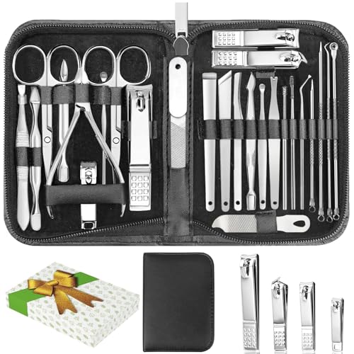 Manicure Set, Professional Nail Clippers Pedicure Kit 26 Pieces Nail Care Tools for Travel & Grooming (silver white)