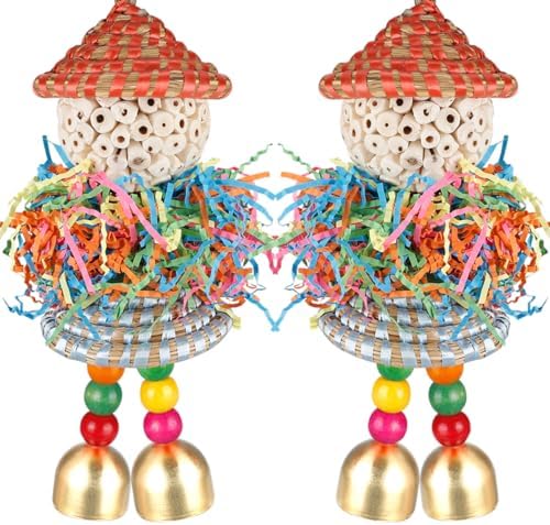 BBjinronjy Conure Toys,2PCS Bird Toys Parrot Foraging Shredder Hanging Toys Sola Balls with Bell for Small Parrots Parakeets Cockatiel Conures Love Birds Budgie Cage Toy