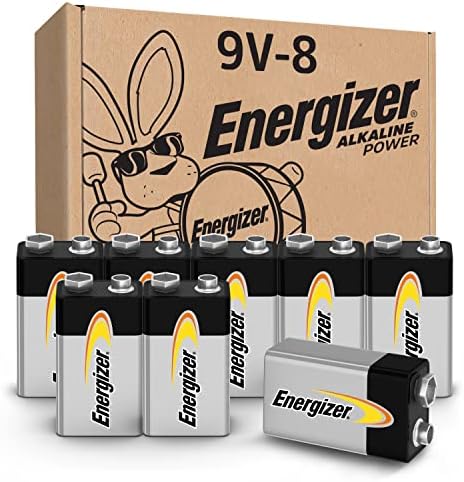 Energizer Alkaline Power 9 Volt Batteries (8 Pack), Long-Lasting Alkaline 9V Batteries