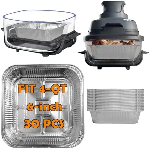 30 Pcs Disposable Aluminum Liners for Ninja Crispi FN101 4-in-1 Glass Air Fryer, Aluminum Pan Compatible with 4-QT Container (30 PCS, Small)
