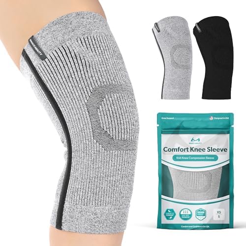 BraceAbility Knee Compression Sleeve - Knit Knee Pain Brace for Men and Women, Arthritis Relief, Meniscus Tear, Running, Workout, Sports, Swelling, Athletic Support for Joint Stability (XS/S Gray)