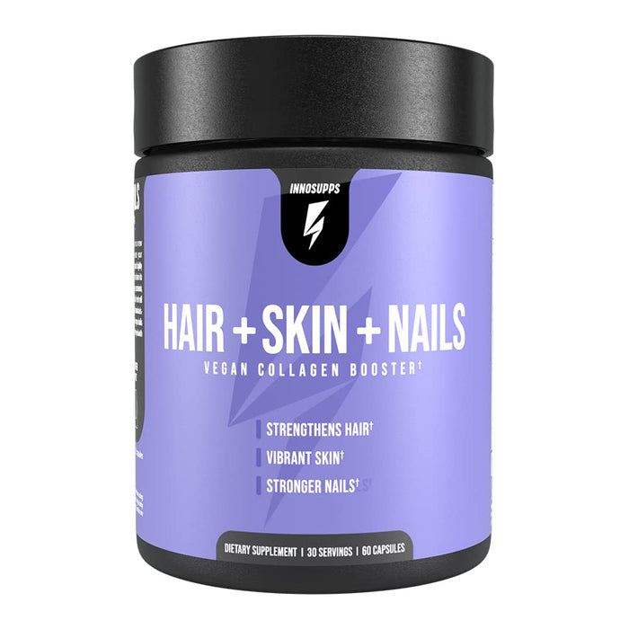 InnoSupps Hair + Skin + Nails Supplement | Vegan Collagen Booster | Biotin, B12, Horsetail Herb Powder | Stimulate Hair Growth, Revitalize Skin, Strengthen Nails | 60 Capsules