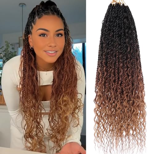 18 Inch Boho Senegalese Twist Crochet Hair 9 Packs Pre Looped Island Twist Crochet Braids with Curly Ends Pre-Twisted Goddess Box Twist Braids Long Braiding Hair Extensions for Women 1B3027#