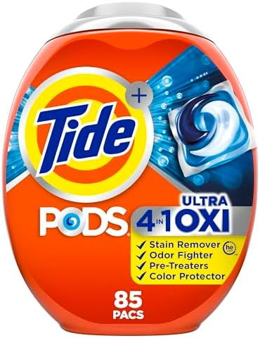 Tide PODS Liquid Laundry Detergent Soap Pacs, 4-n-1 Ultra Oxi, HE Compatible 85 Count, Built in Pre-Treater for Stains
