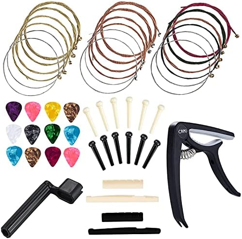 Anvin Acoustic Guitar Accessories Kit Guitar Strings Replacement Changing Tool Including Guitar Acoustic Strings, Picks, Capo, String Winder, Bridge Pins, Picks for Guitar Players Beginners (48 Pcs)
