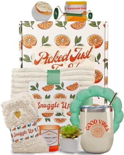 Sunny&Wise Care Package For Women, Self Care Gifts for Women, Get Well Gifts For Women After Surgery, Orange Fruit Themed, Thinking of You Gifts for Women with 12 Oz Good Vibes Tumbler