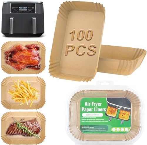 Disposable Paper Air Fryer Liners, Parchment Paper for Ninja Dual Air Fryer, Ninja FG551 DZ201 DZ401 Airfryer Liners, Non-stick Rectangular Baking Paper for Microwave Oven, 100PCS 8.6"x 5.5"