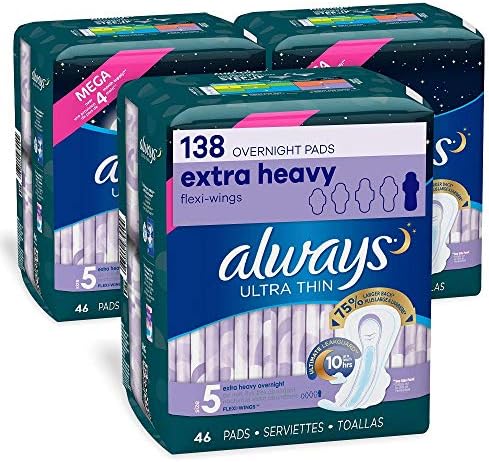 Always Ultra Thin Feminine Pads with Wings for Women, Size 5, 60 Count, Extra Heavy Overnight Absorbency, Scented (20 Count, Pack of 3 - 60 Count Total)
