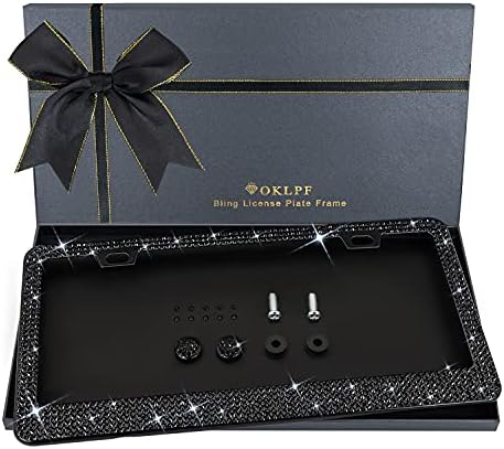 Bling License Plate Frame for Women, 1PCS Sparkly License Plate Frames| Over 1200 pcs 14 Facets Bedazzled Clear Glass Diamond Rhinestone Crystals w/Free Glitter Diamond Box (Black)