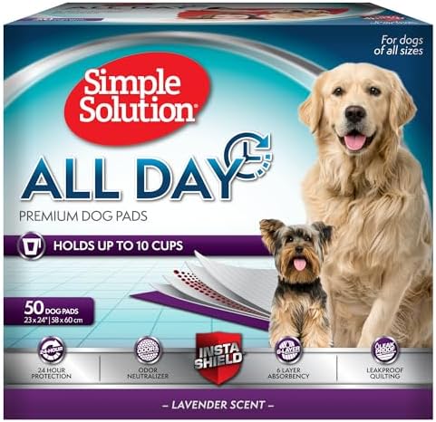 Simple Solution All Day Pee Pads for Dogs, Puppy Potty Training, Leak Proof Dog Pads, Pet Pee Pad, Disposable Puppy Pad, Lavender Scent, LARGE 23"x24", 50 Count