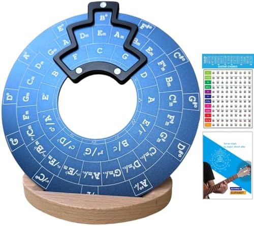 Circle of Fifths Wheel Metal Melody Tool with Guitar Chord Chart Music Theory Book and Wooden Stand for Musical Instruments