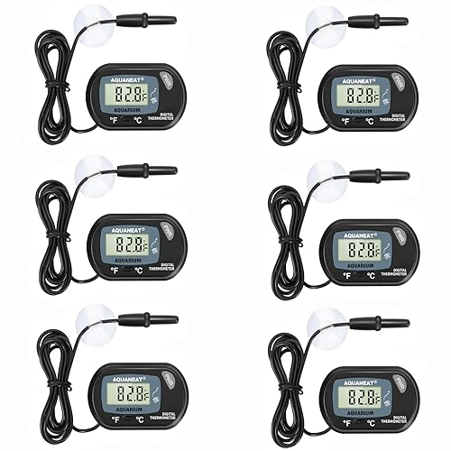 AQUANEAT Aquarium Thermometer, Fish Tank Thermometer, Digital Temperature Test, with Large LCD Display (6 Packs)