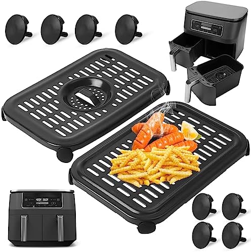 Air Fryer Replacement Parts for Ninja Foodi DualZone Air Fryers, 2 PCS Food Grade Air Fryer Accessories Grill Pan Plate Crisper Plate Rack Tray for Ninja DZ090 DZ201 DZ100 Air Fryer, Dishwasher Safe