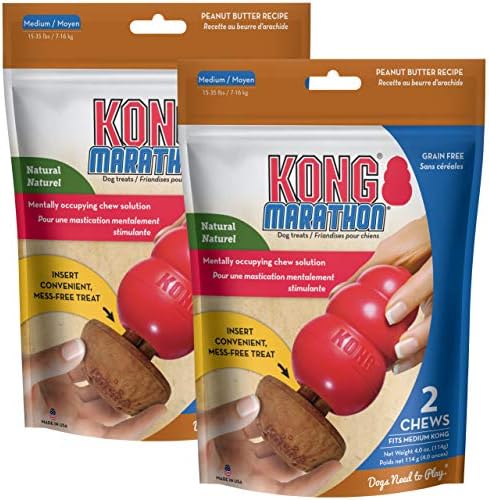 KONG Marathon - Pet Supplies for Training & Playtime - Healthy Dog Treat for KONG Dog Toys - For Medium Dogs - Peanut Butter Flavor - 2 Pack (4 Pieces Total)