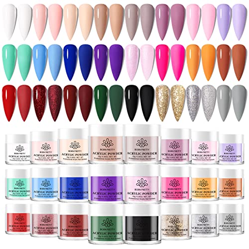 BORN PRETTY Acrylic Powder Set-24 Colors Acrylic Nail Powder Set Fall Winter Colors Pigmented Acrylic Powder for Nail Extension Gift Home DIY & Nail Salon No Nail Lamp Needed