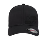 Trump MAGA Flag Side Embroidered Patriotic Flexfit Hat (US, Alpha, Small, Medium, Black Curved with Black Thread)