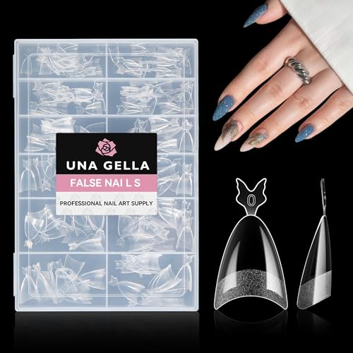 UNA GELLA Almond Shape Nail Tips Half Cover 216pcs Medium Almond Gel x Nail Tips Pre-buff Matte Soft Gel Almond Acrylic Press On Nails Easier Gel Nail Extentions Art Salon 12 Sizes