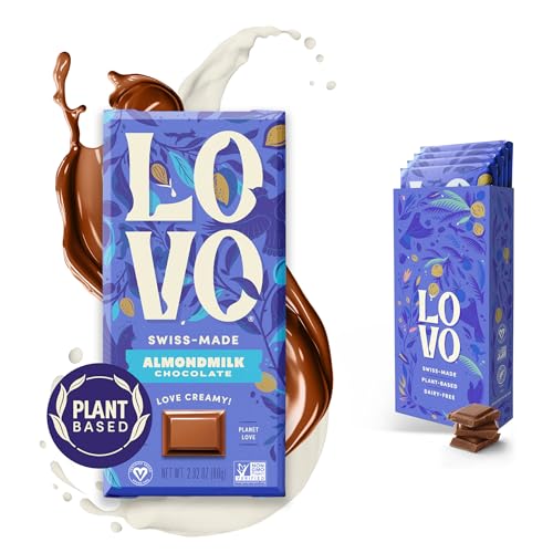LOVO Almondmilk Chocolate Bar, 100% Plant-Based Dairy-Alternative Milk Chocolate, Creamy and Delectable Vegan Milk Chocolate Made With Almondmilk, Gluten-Free, Swiss-made, RFA Certified, 2.82 oz (Pack of 4)
