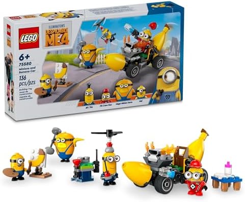 LEGO Despicable Me 4 Minions and Banana Car Toy Gift for Kids, Fun Illumination’s Despicable Me Toy Playset, Creative Building Minions Toy for Boys and Girls Aged 6 and Up, 75580